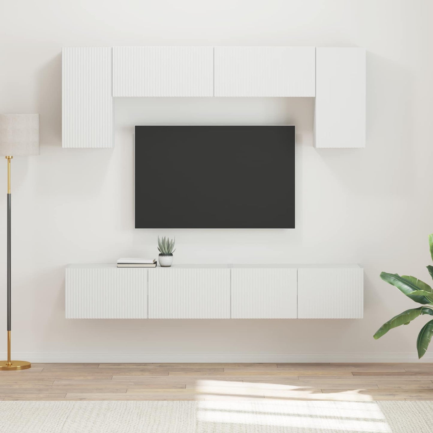 TV szekrény garnitúra Falra szerelhető 4 pcs Fehér Faanyag