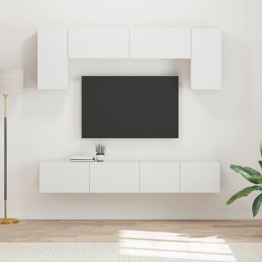 TV szekrény garnitúra Falra szerelhető 4 pcs Fehér Faanyag