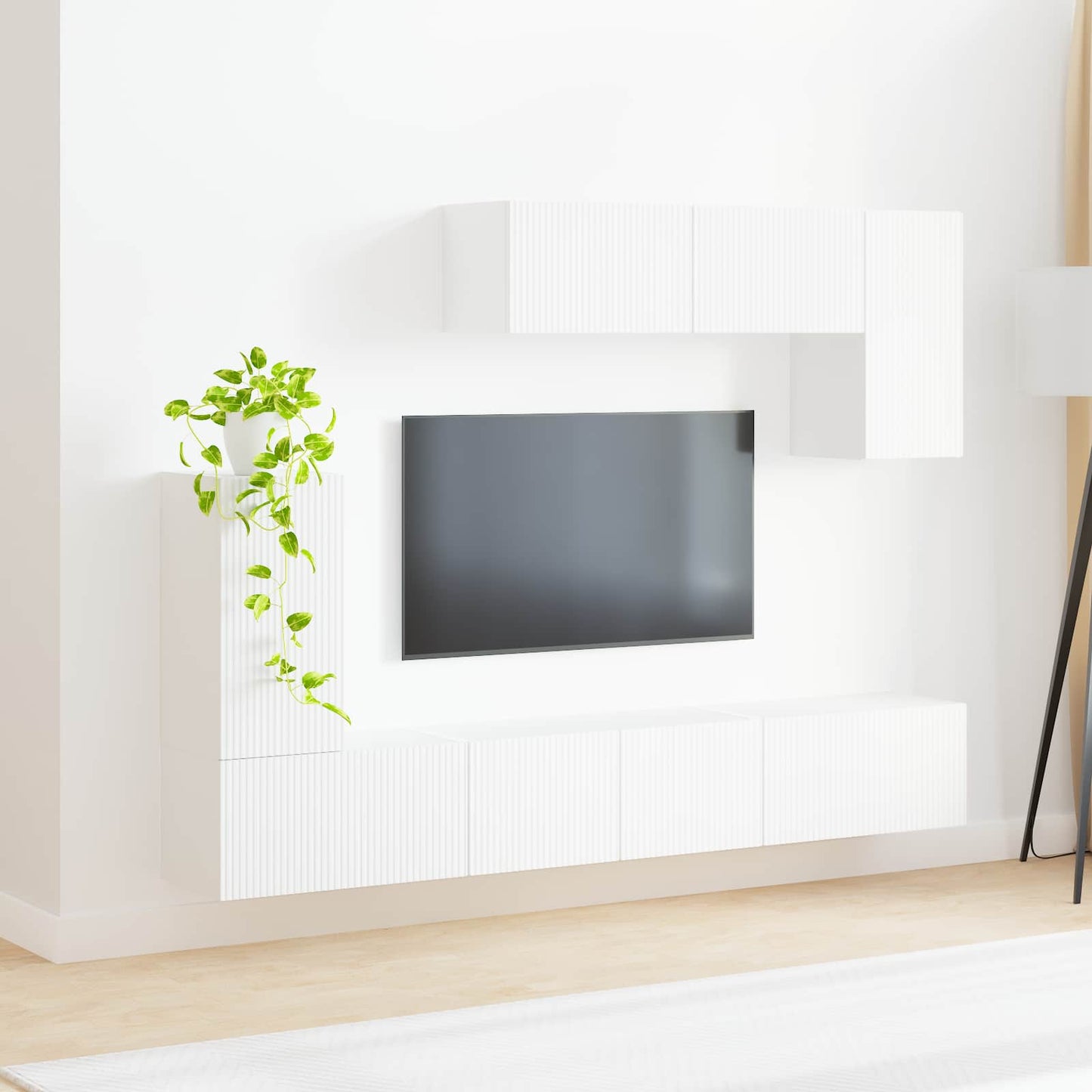 TV szekrény garnitúra Falra szerelhető 4 pcs Fehér Faanyag