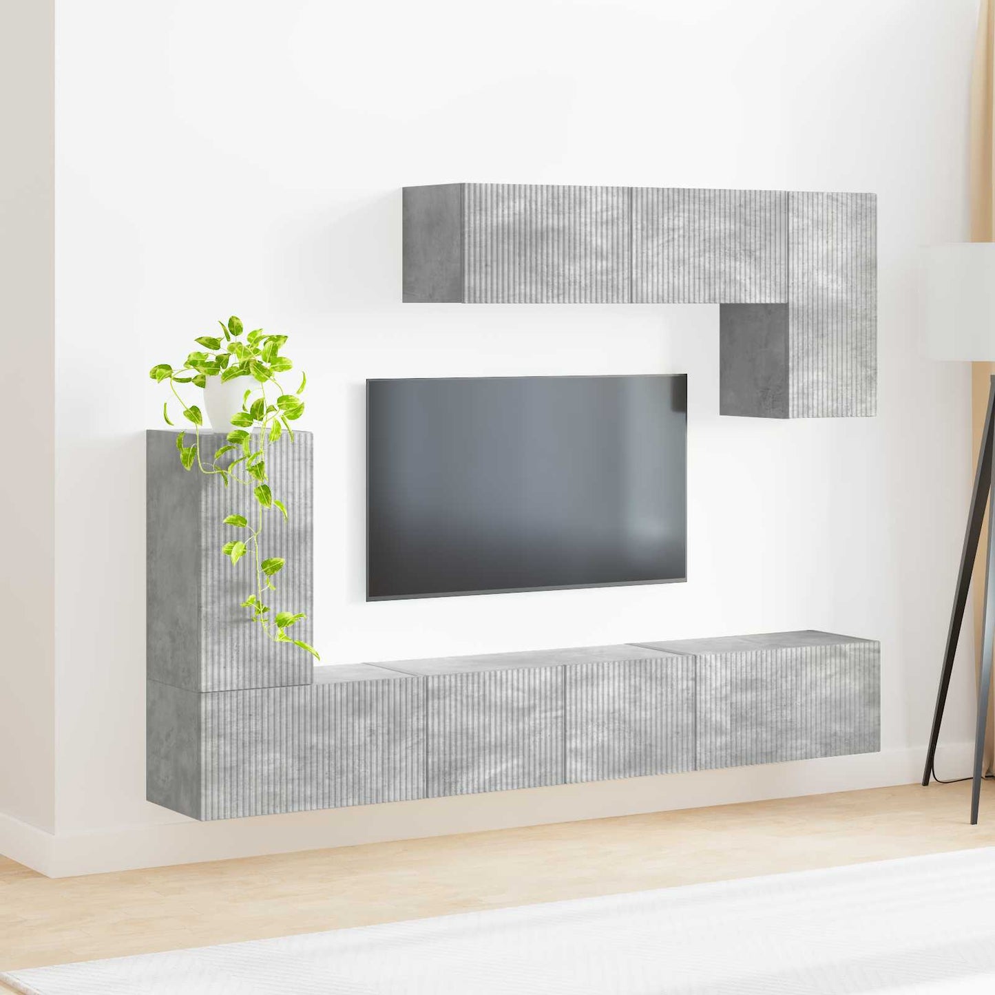 TV szekrény garnitúra 4 pcs Beton Szürke Szerelt Fa
