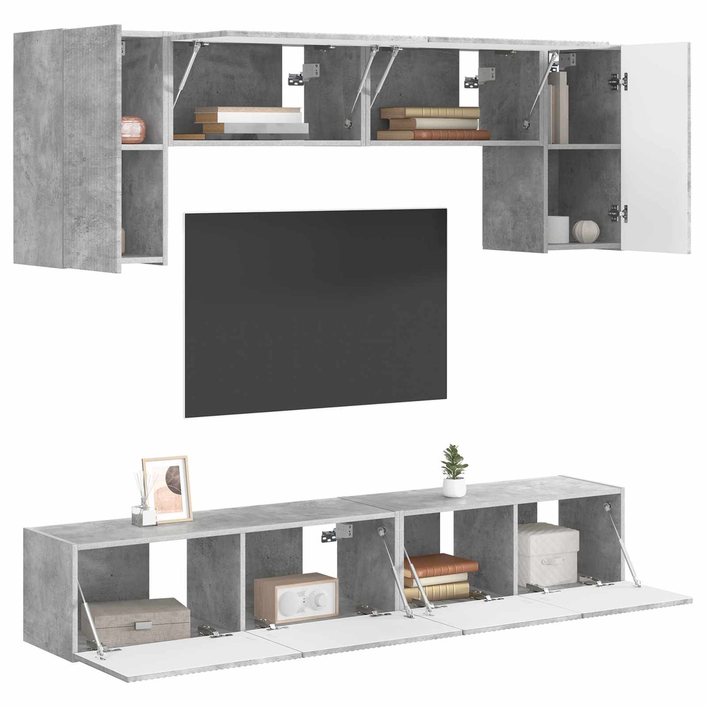 TV szekrény garnitúra 4 pcs Beton Szürke Szerelt Fa