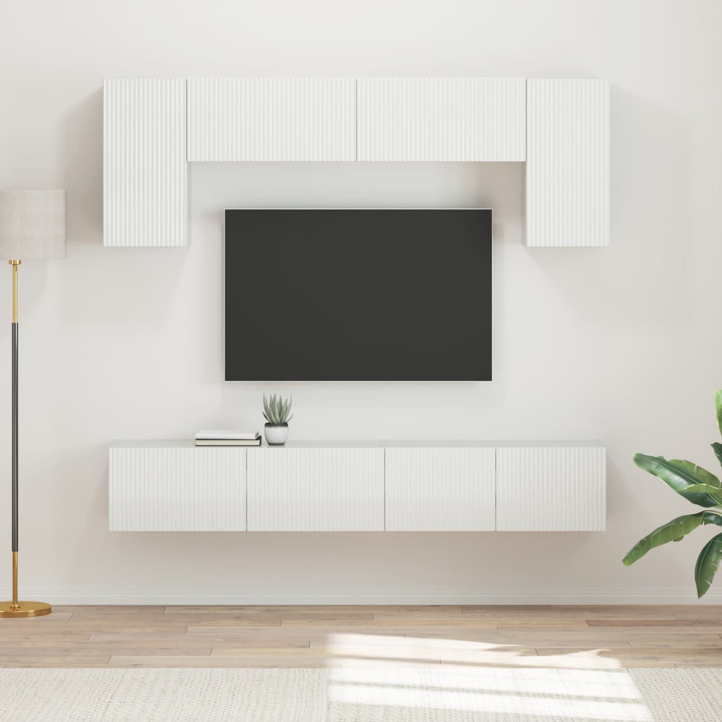 TV szekrény garnitúra 4 pcs Magas Fényű Fehér Szerelt Fa