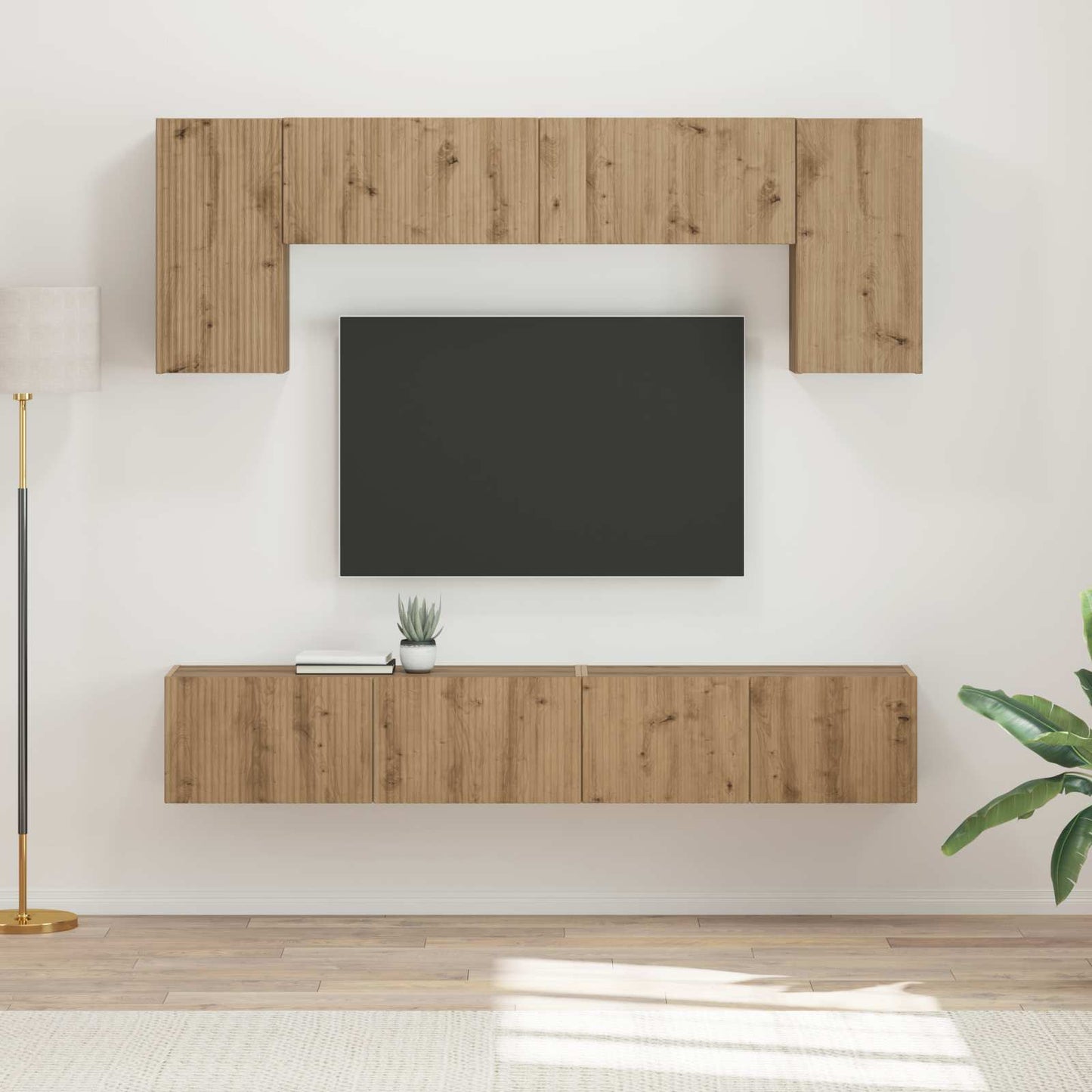 TV szekrény garnitúra 4 pcs Magas Fényű Fehér Faanyag
