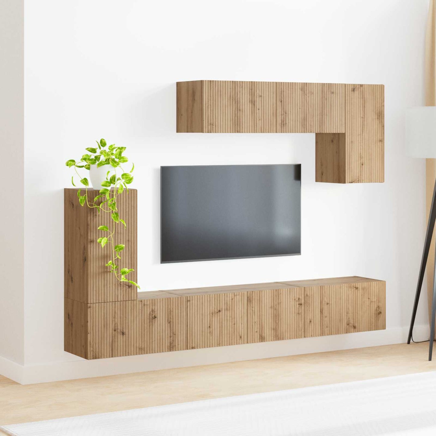 TV szekrény garnitúra 4 pcs Magas Fényű Fehér Faanyag