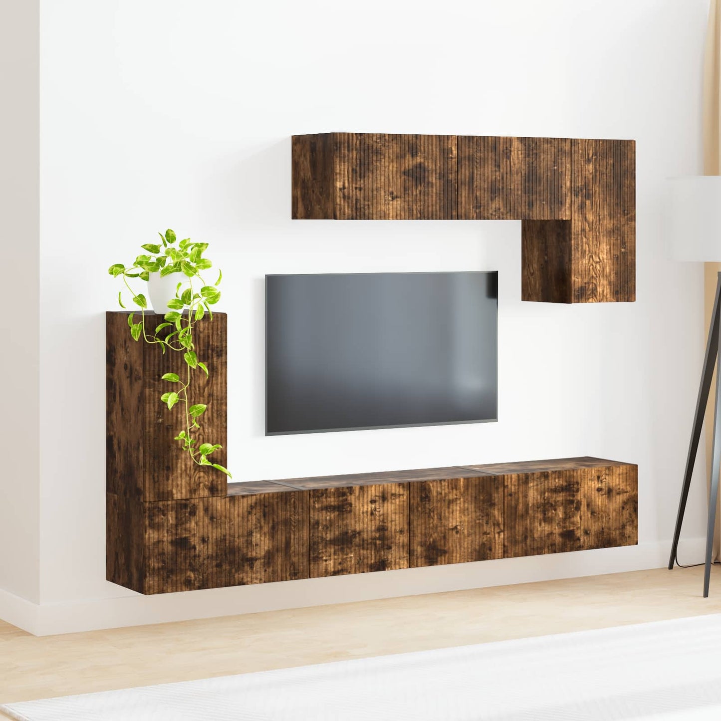 TV szekrény garnitúra 4 pcs Füstölt tölgy Szerelt Fa