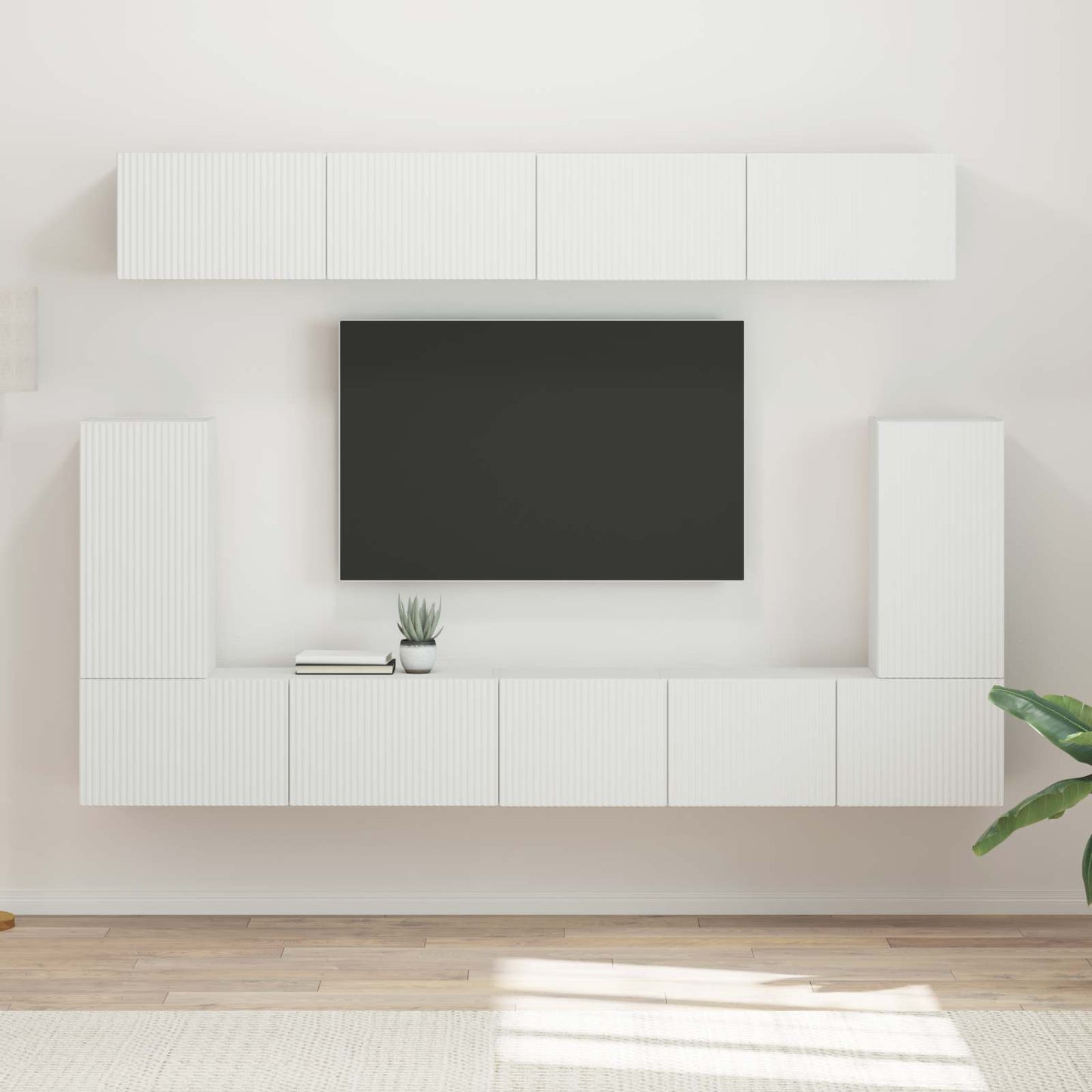 TV szekrény garnitúra Falra szerelhető 5 pcs Fehér Faanyag