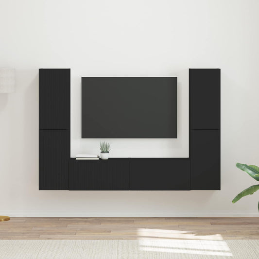 TV szekrény garnitúra 6 pcs Fekete Faanyag