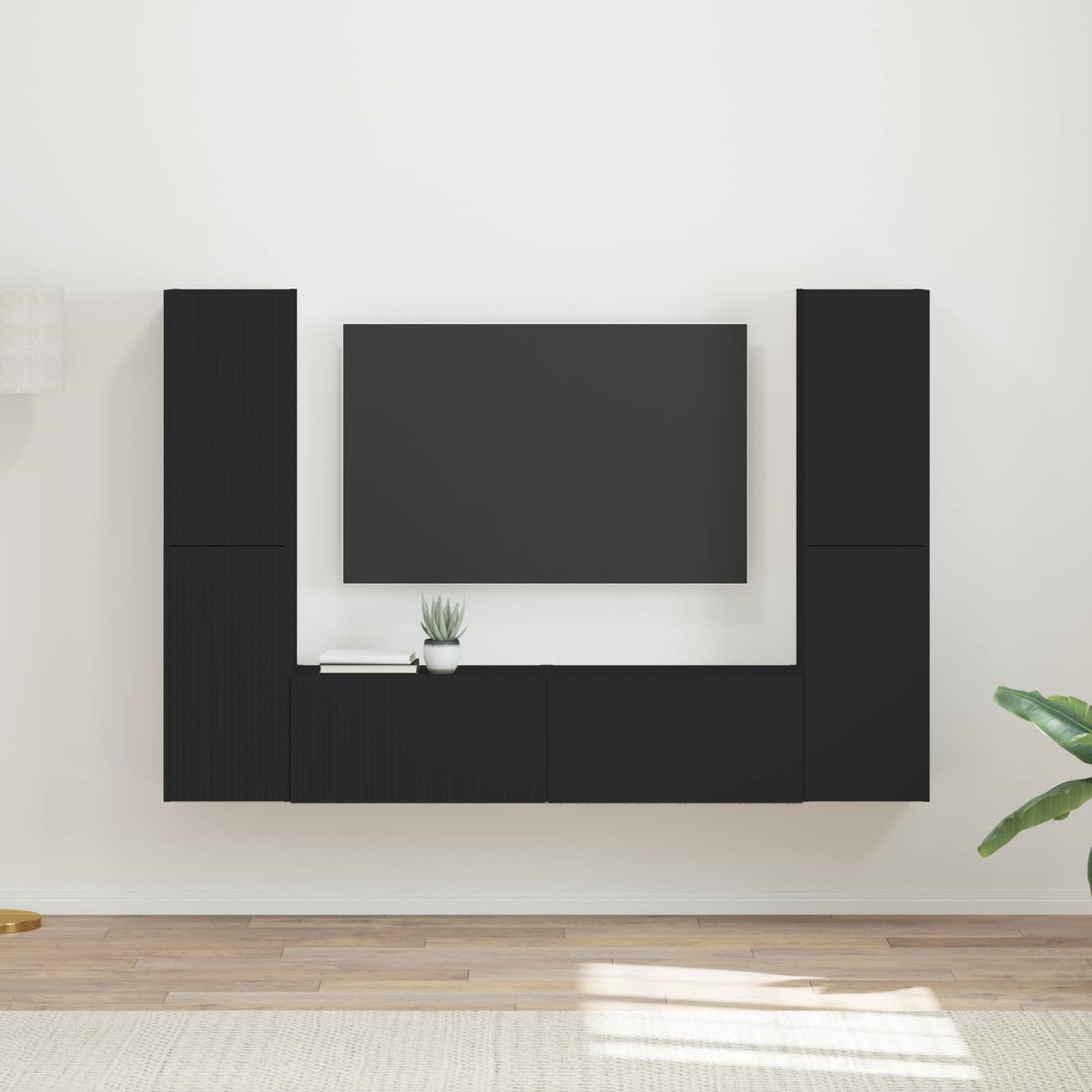TV szekrény garnitúra 6 pcs Fekete Faanyag