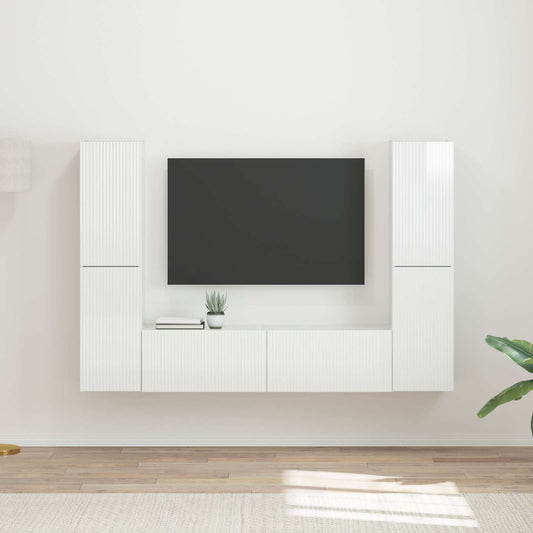 TV szekrény garnitúra 6 pcs Magas Fényű Fehér Faanyag