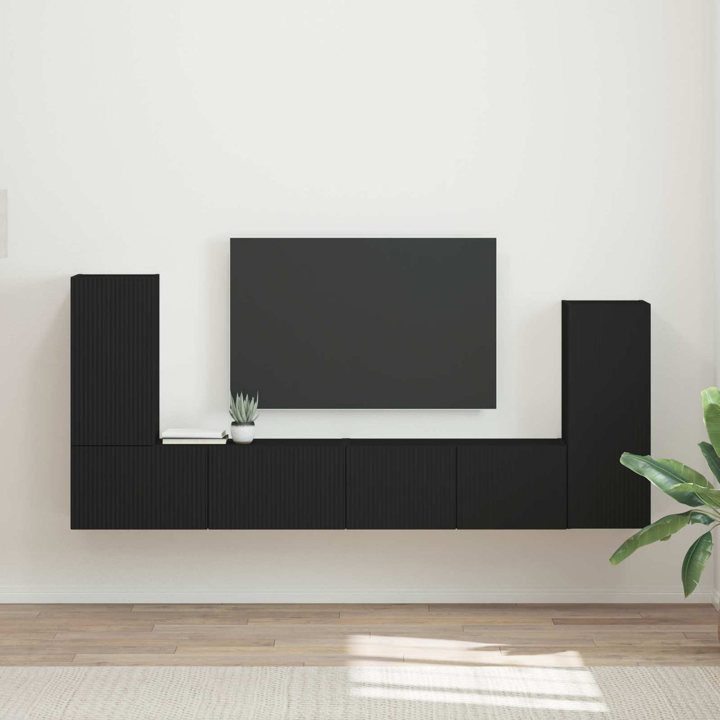 TV szekrény garnitúra 4 pcs Fekete Szerelt Fa