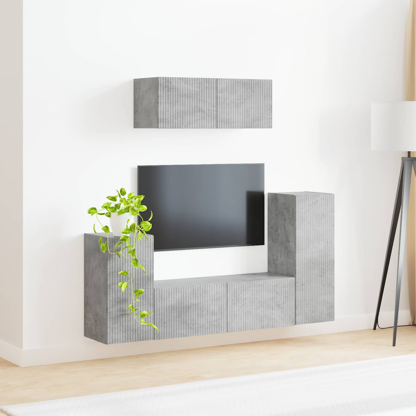 TV szekrény garnitúra 4 pcs Beton Szürke Szerelt Fa