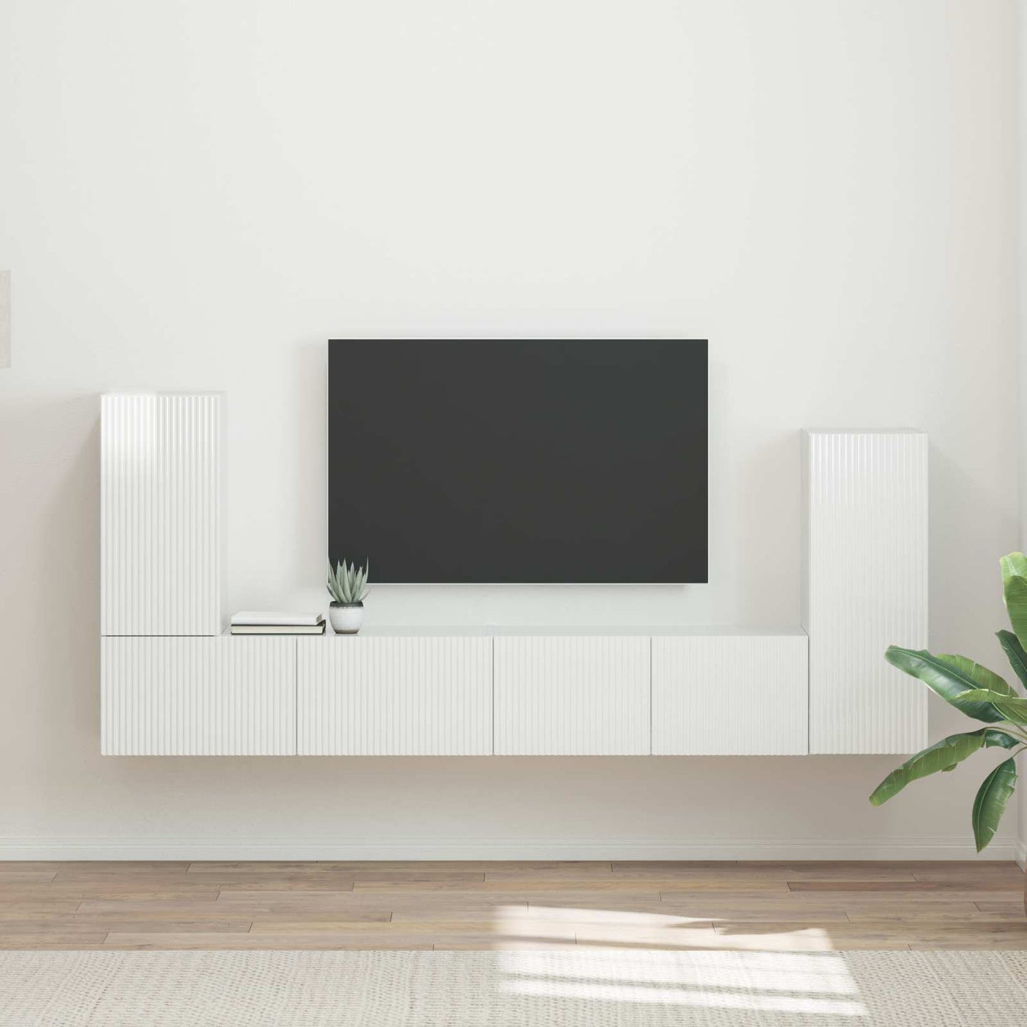 TV szekrény garnitúra 4 pcs Magas Fényű Fehér Szerelt Fa