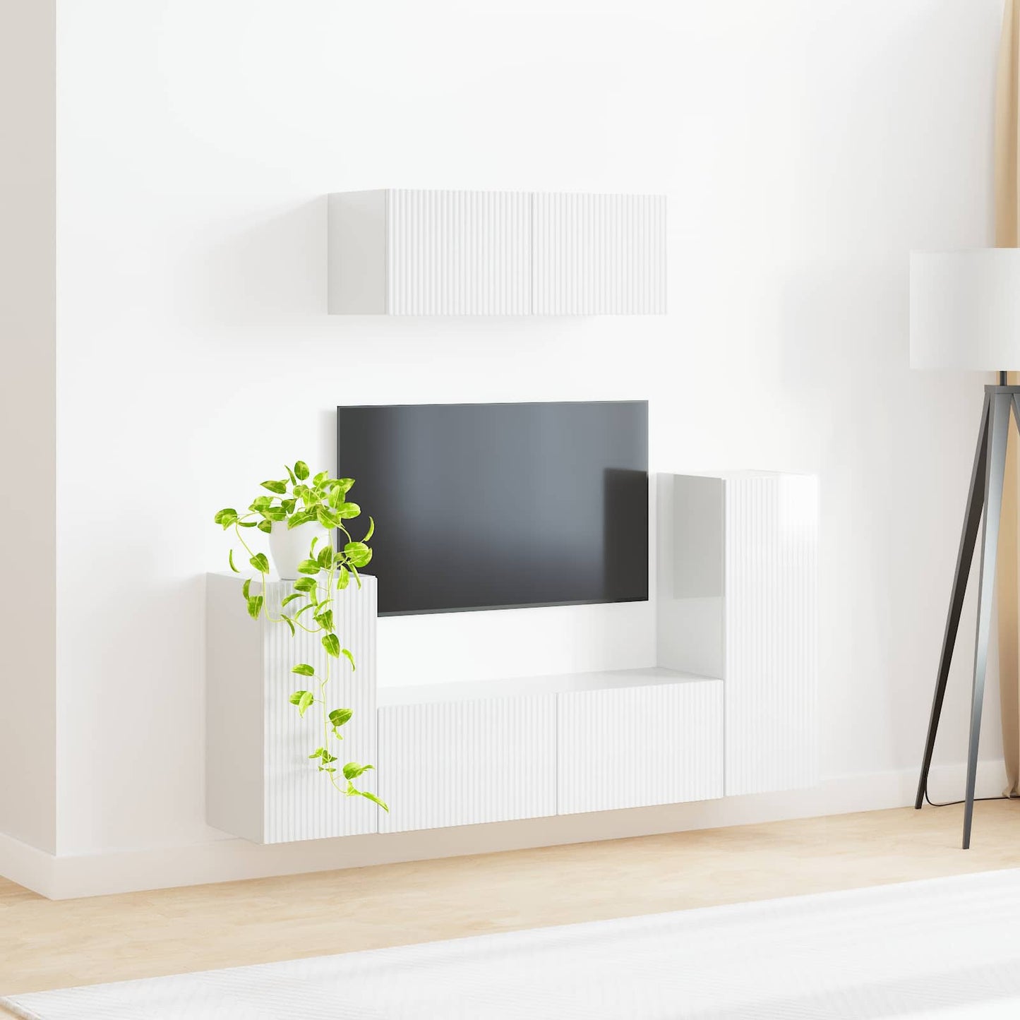 TV szekrény garnitúra 4 pcs Magas Fényű Fehér Szerelt Fa