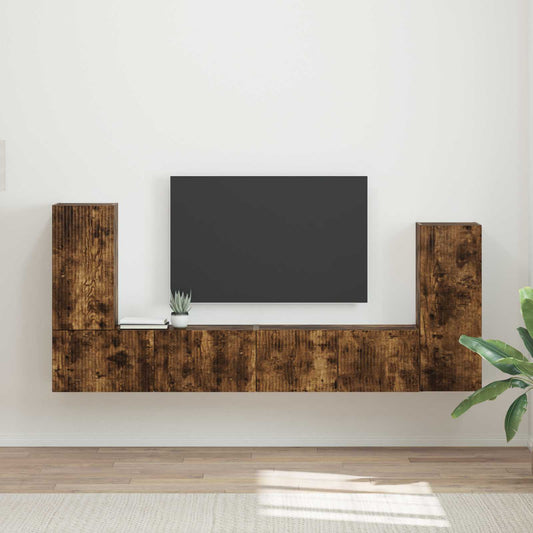 TV szekrény garnitúra 4 pcs Füstölt tölgy Faanyag
