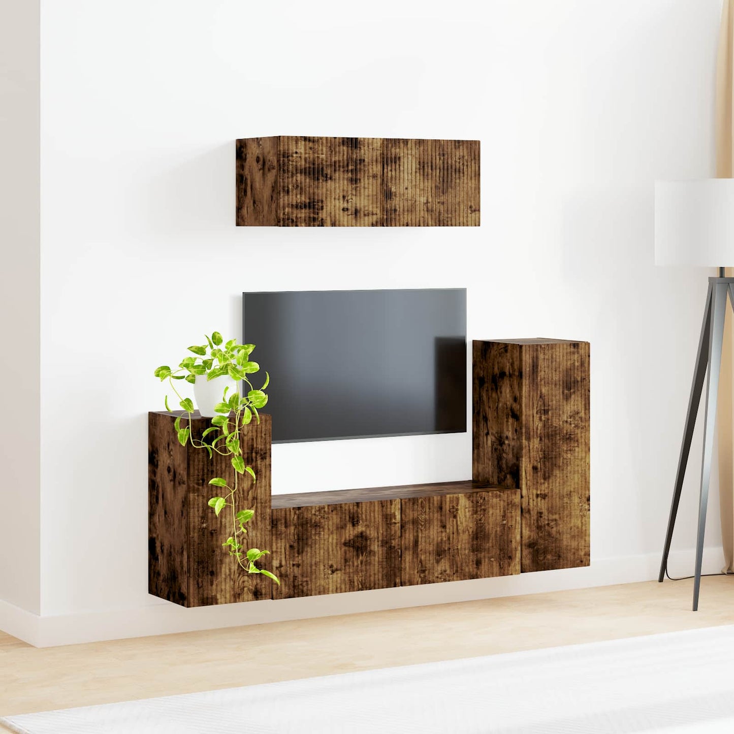 TV szekrény garnitúra 4 pcs Füstölt tölgy Szerelt Fa