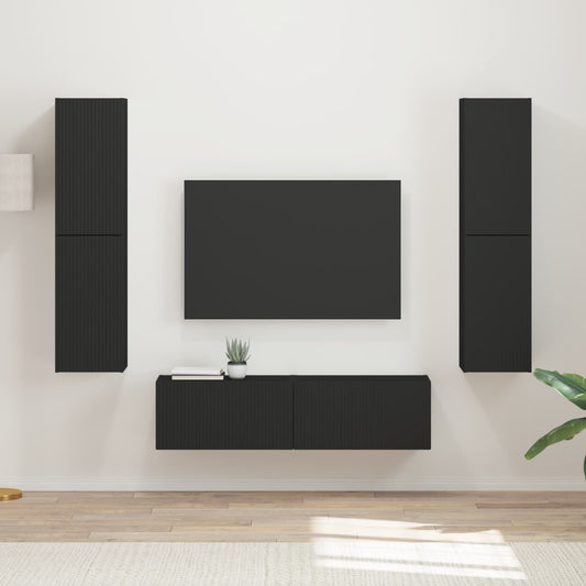 TV szekrény garnitúra 6 pcs Fekete Faanyag