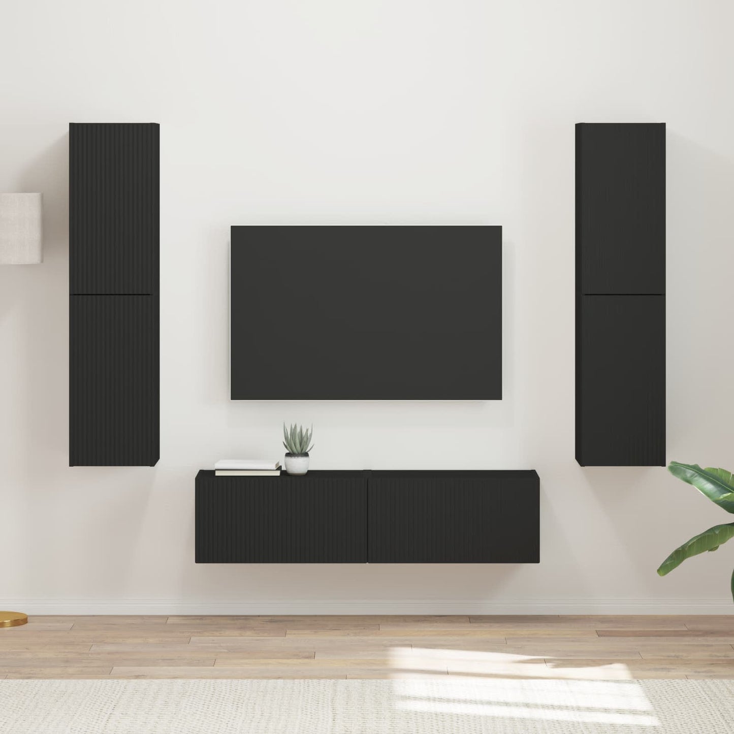 TV szekrény garnitúra 6 pcs Fekete Szerelt Fa