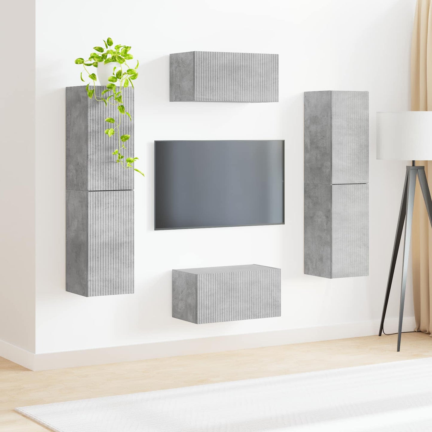 TV szekrény garnitúra 6 pcs Beton Szürke Szerelt Fa