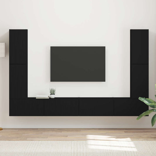TV szekrény garnitúra 8 pcs Fekete Faanyag