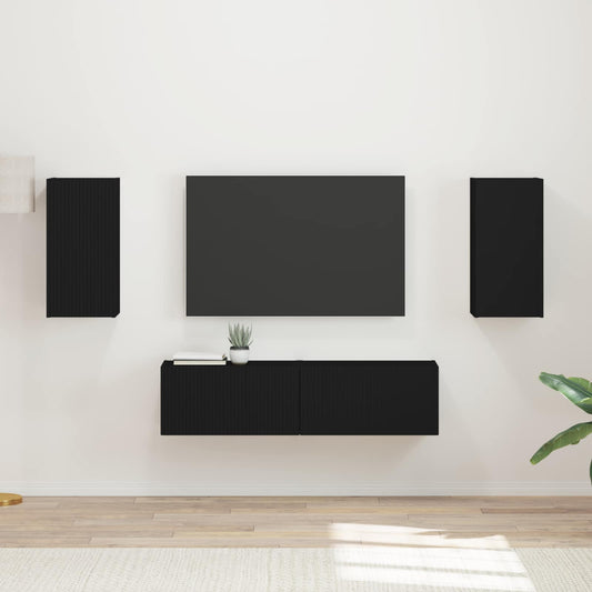 TV szekrény garnitúra 4 pcs Fekete Faanyag
