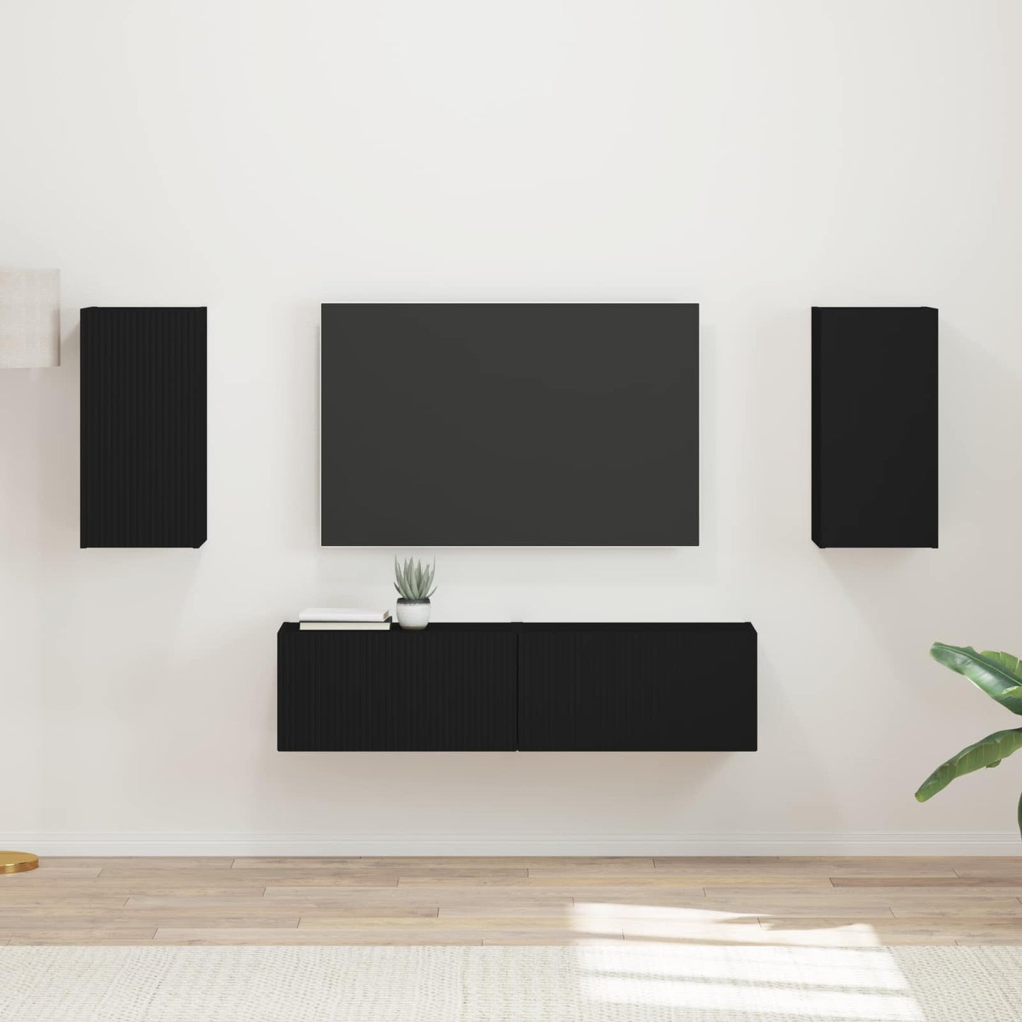 TV szekrény garnitúra 4 pcs Fekete Szerelt Fa