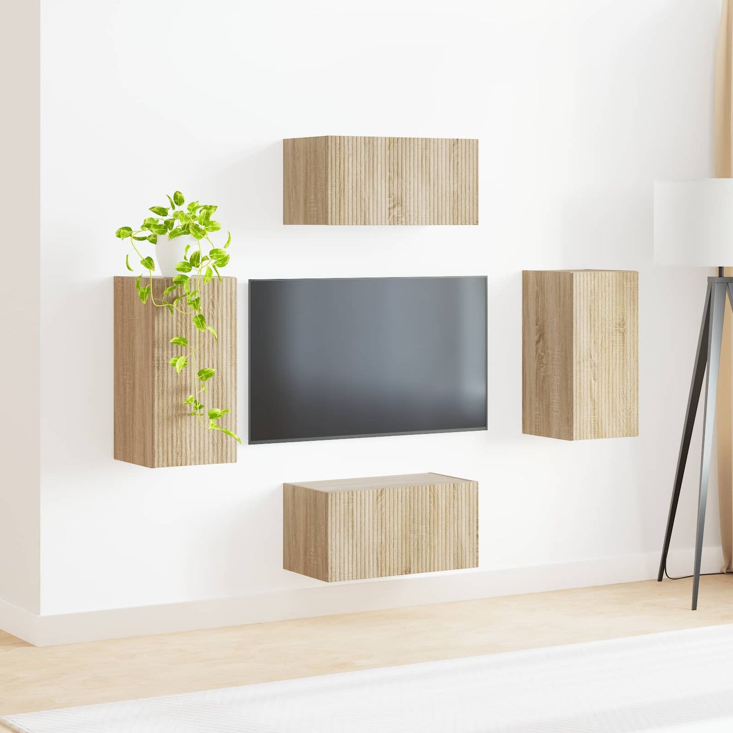 TV szekrény garnitúra 4 pcs Sonoma tölgy Szerelt Fa