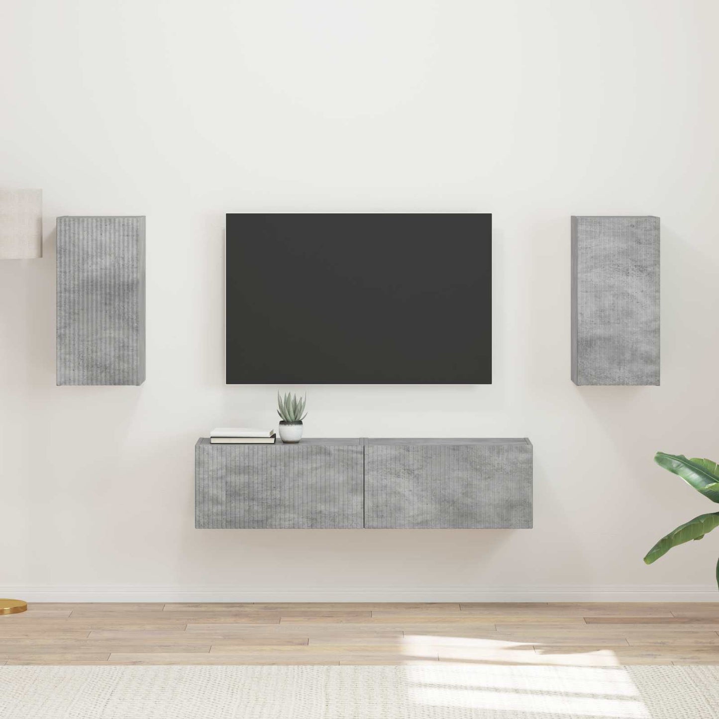 TV szekrény garnitúra 4 pcs Beton Szürke Szerelt Fa