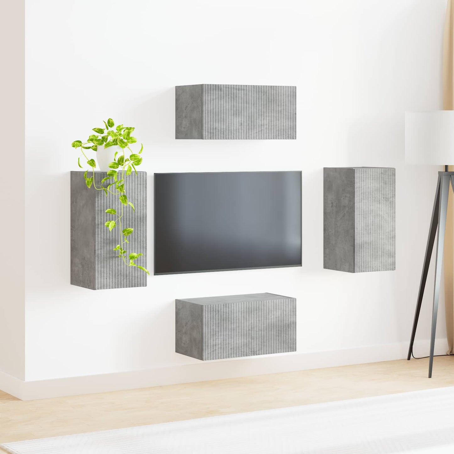 TV szekrény garnitúra 4 pcs Beton Szürke Szerelt Fa