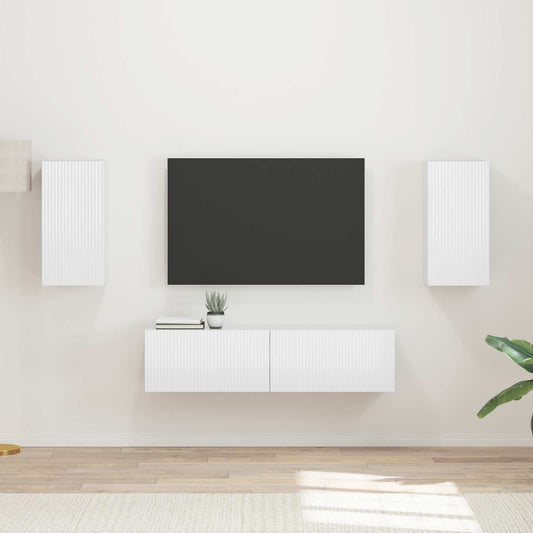 TV szekrény garnitúra 4 pcs Magas Fényű Fehér Faanyag