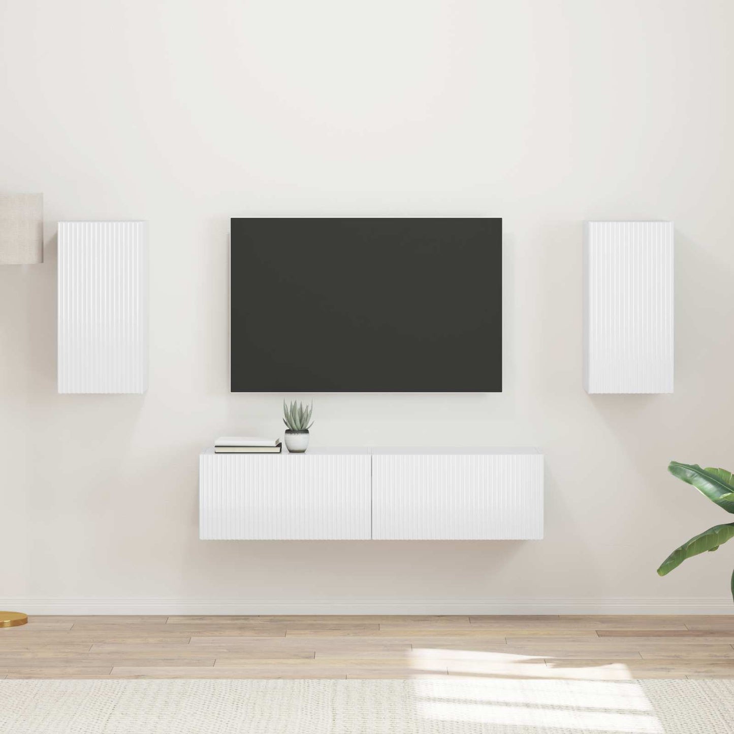 TV szekrény garnitúra 4 pcs Magas Fényű Fehér Faanyag