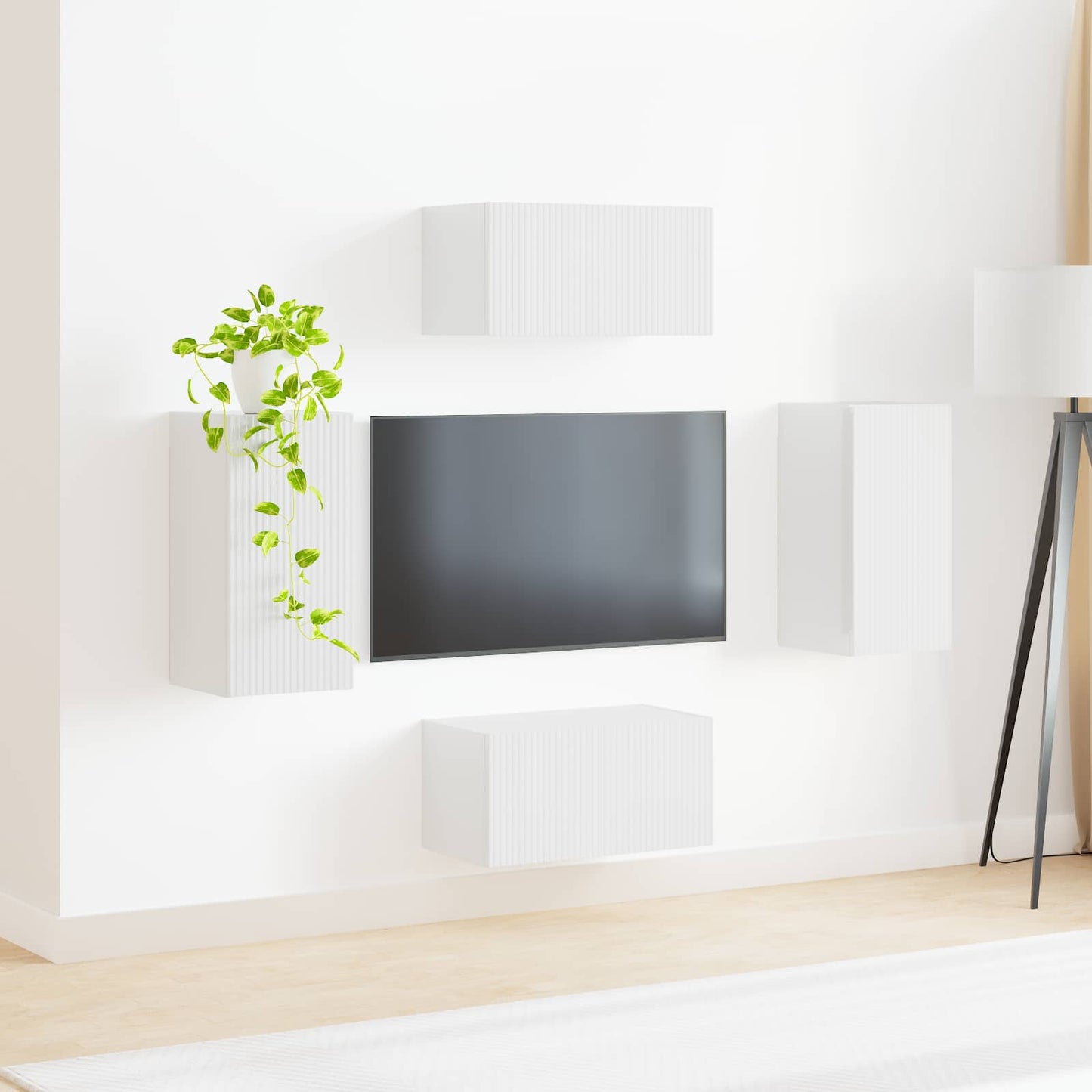 TV szekrény garnitúra 4 pcs Magas Fényű Fehér Faanyag