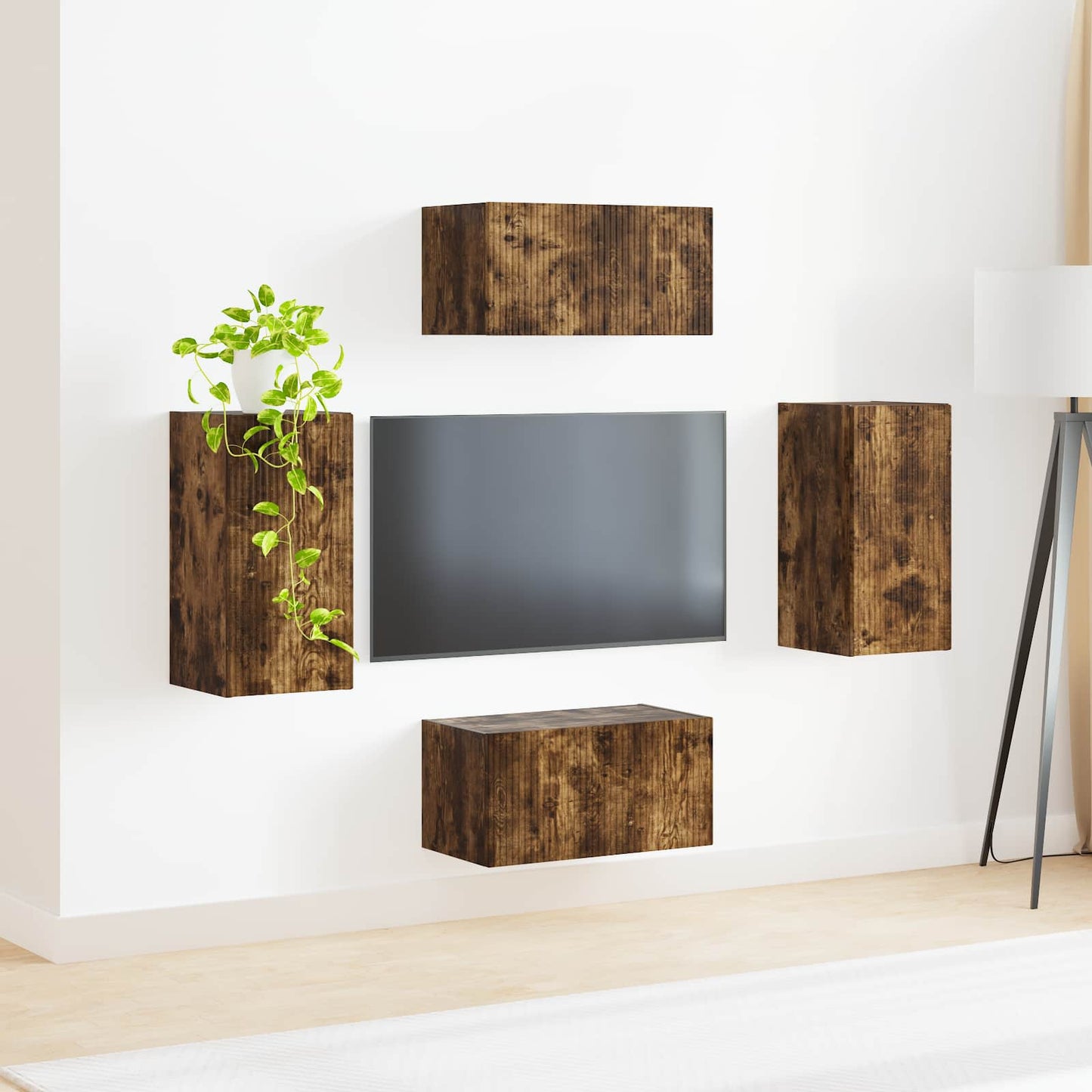 TV szekrény garnitúra 4 pcs Füstölt tölgy Faanyag