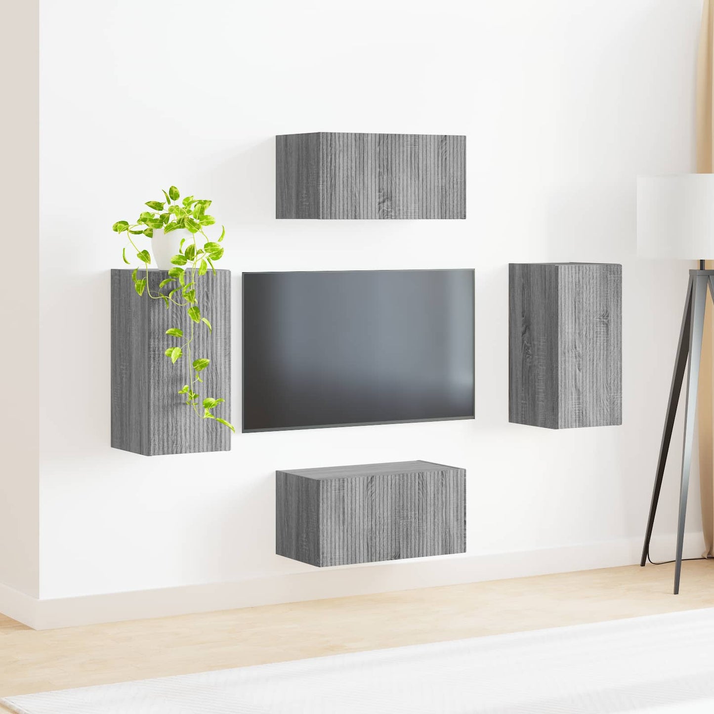 TV szekrény garnitúra 4 pcs Szürke Sonoma Szerelt Fa