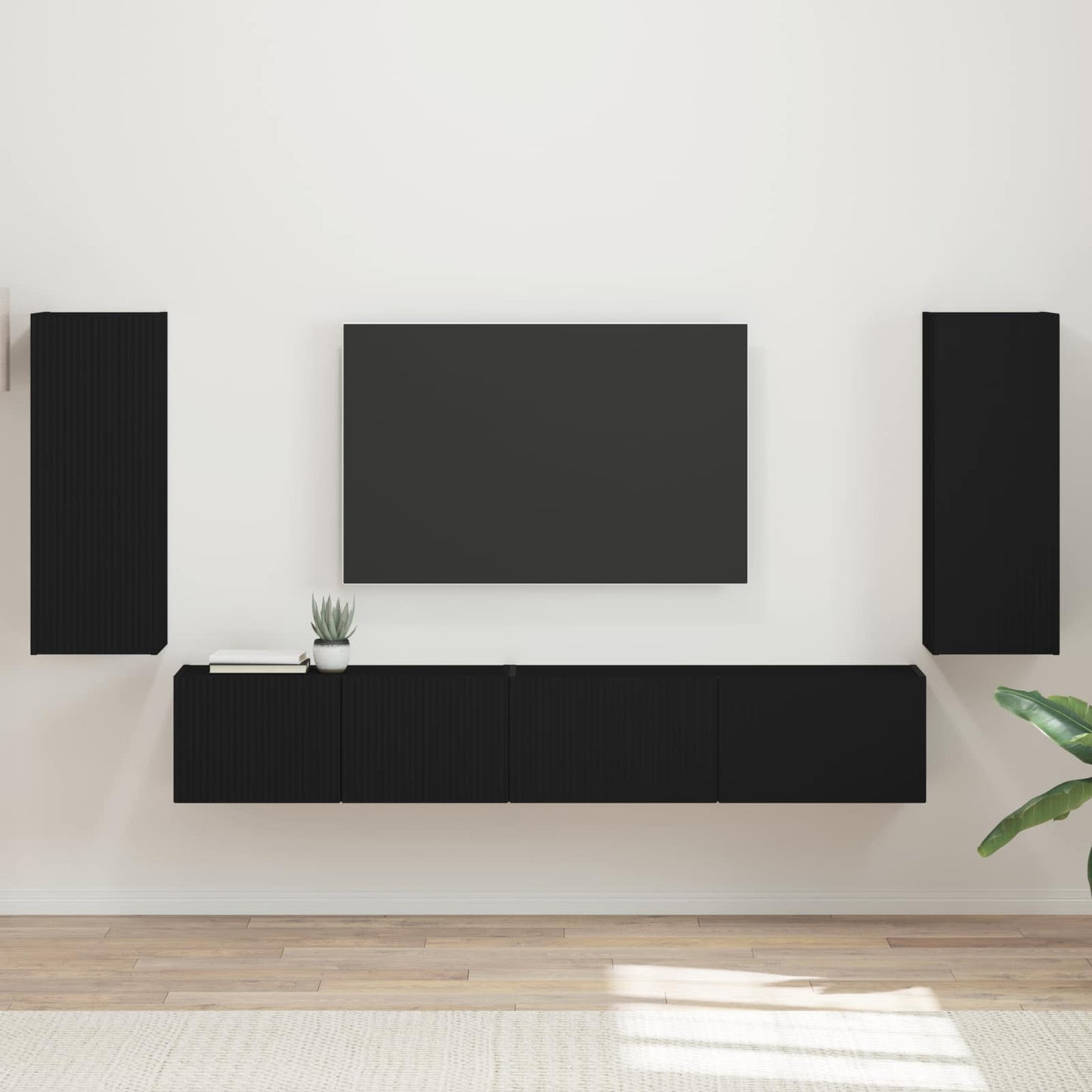 TV szekrény garnitúra 4 pcs Fekete Faanyag