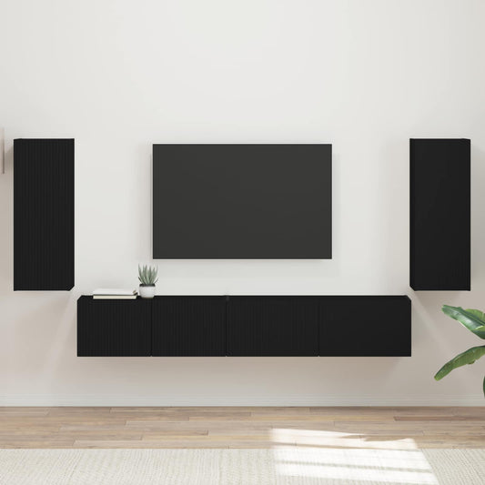 TV szekrény garnitúra 4 pcs Fekete Faanyag