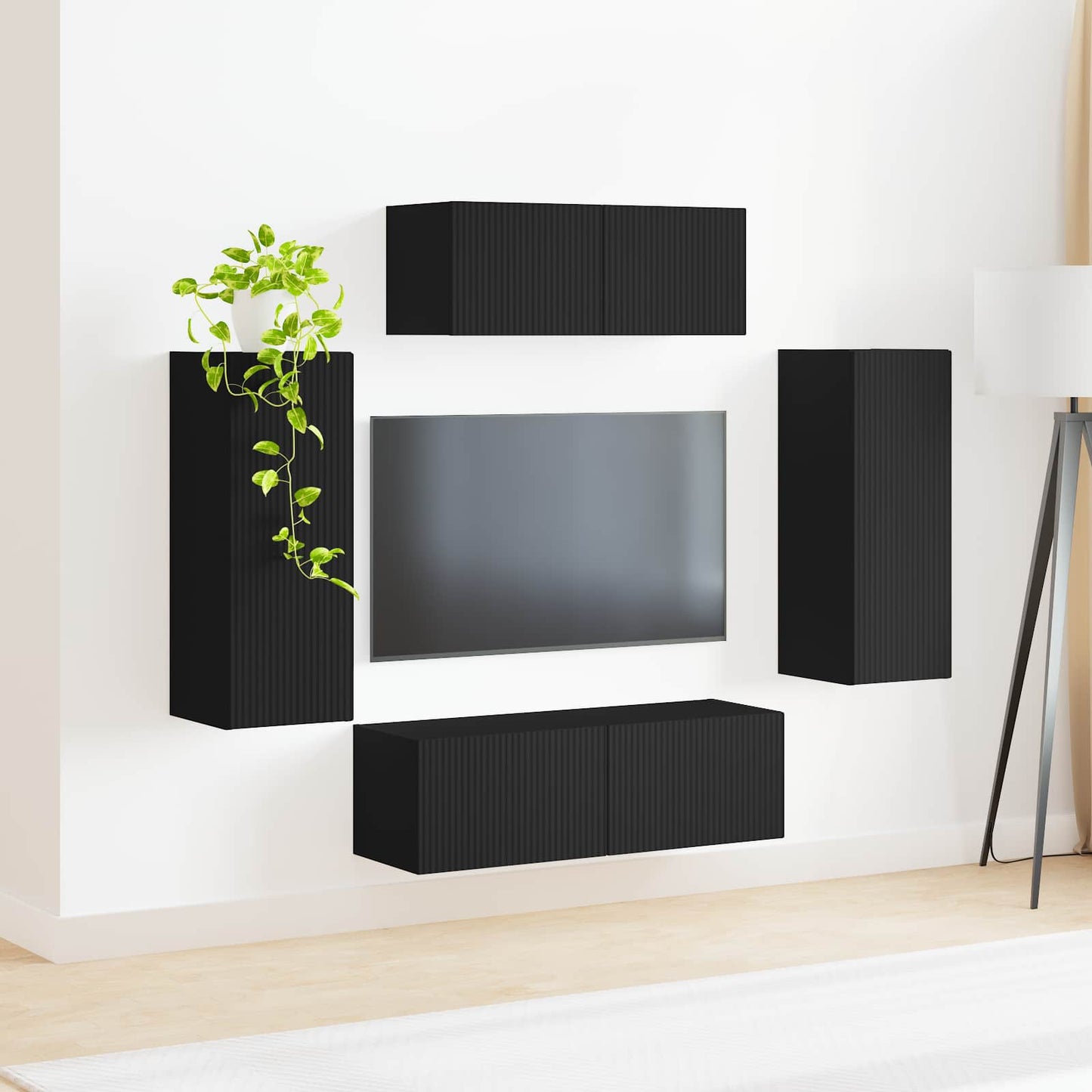 TV szekrény garnitúra 4 pcs Fekete Faanyag