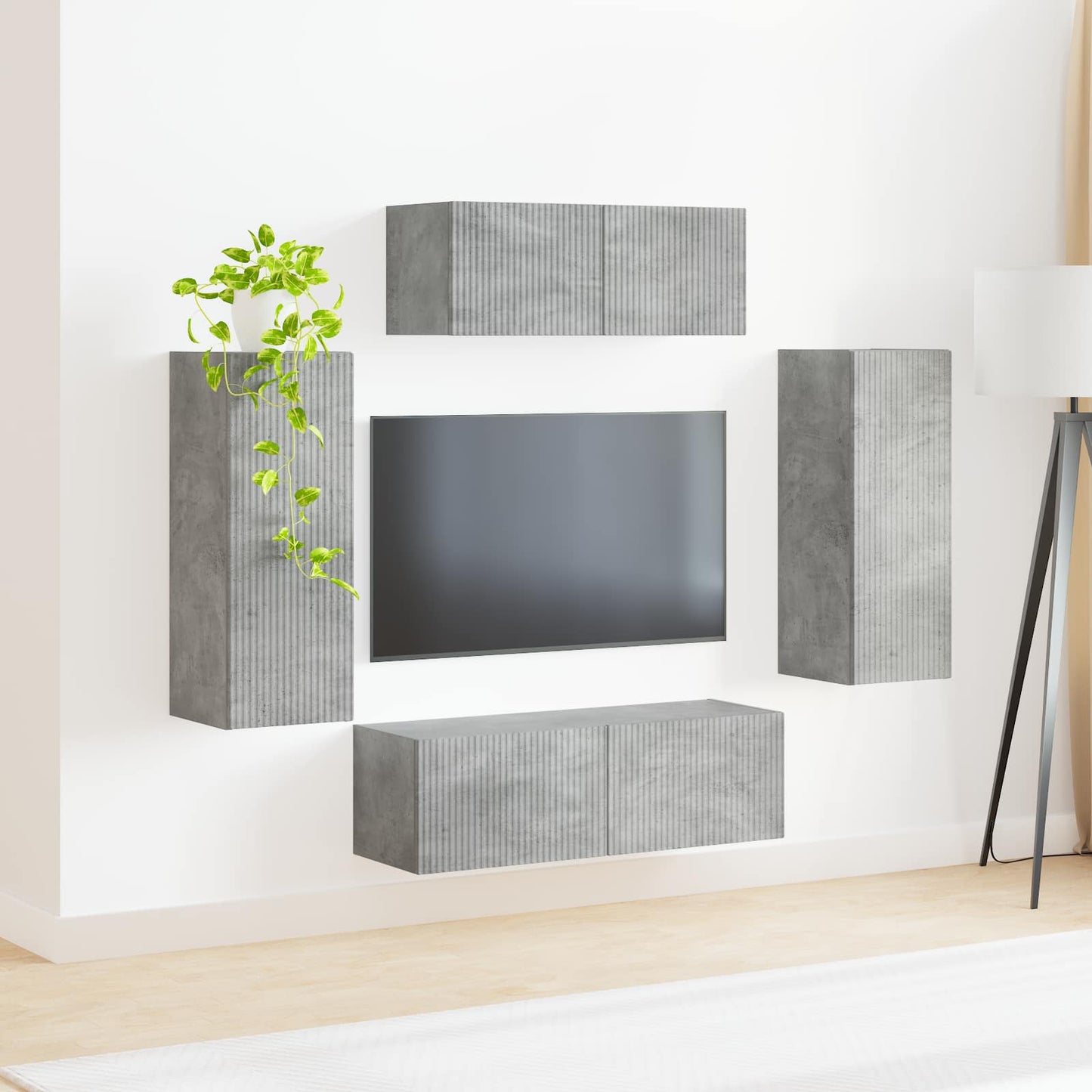 TV szekrény garnitúra 4 pcs Beton Szürke Szerelt Fa