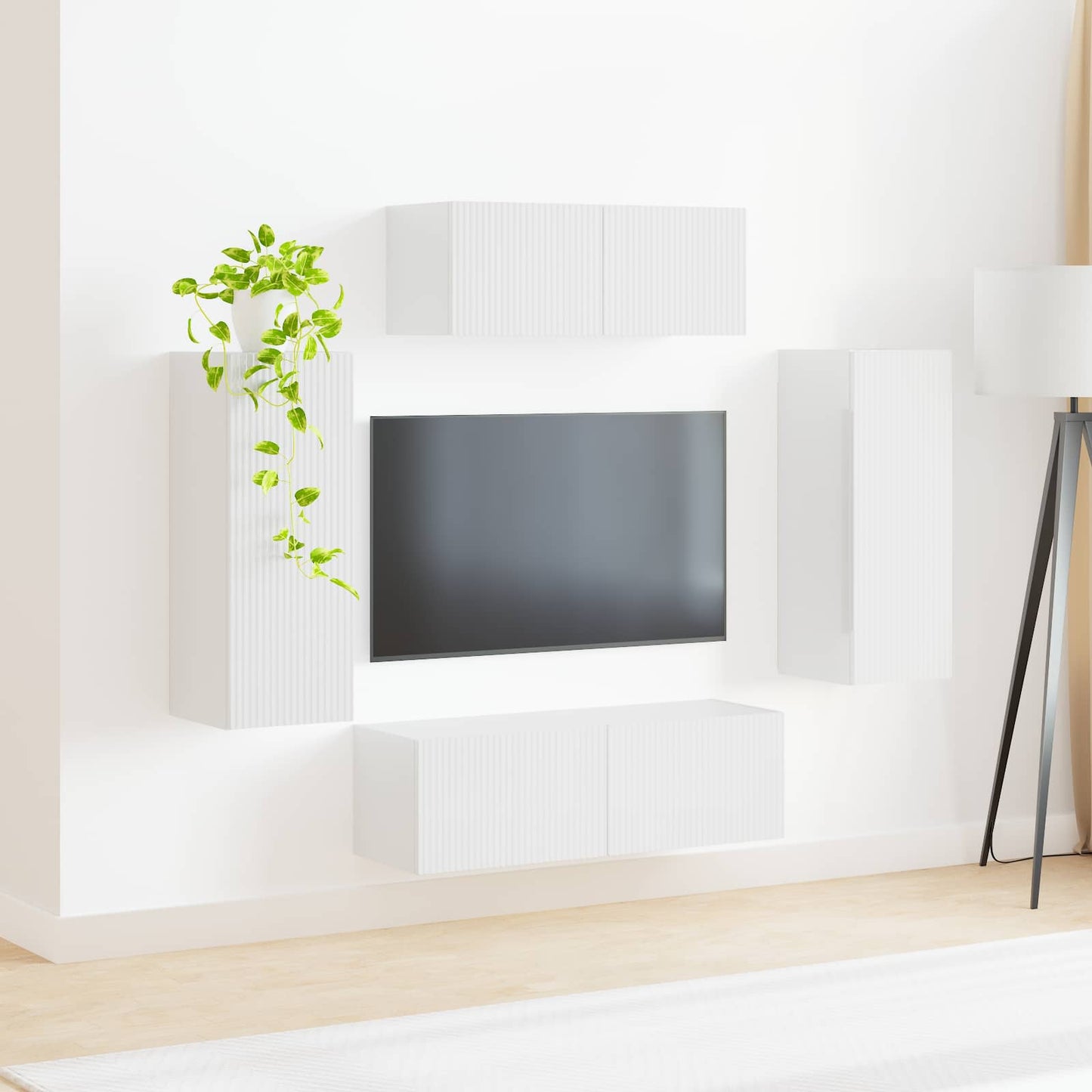 TV szekrény garnitúra 4 pcs Magas Fényű Fehér Faanyag