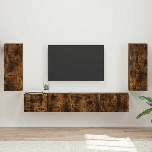 TV szekrény garnitúra 4 pcs Füstölt tölgy Faanyag