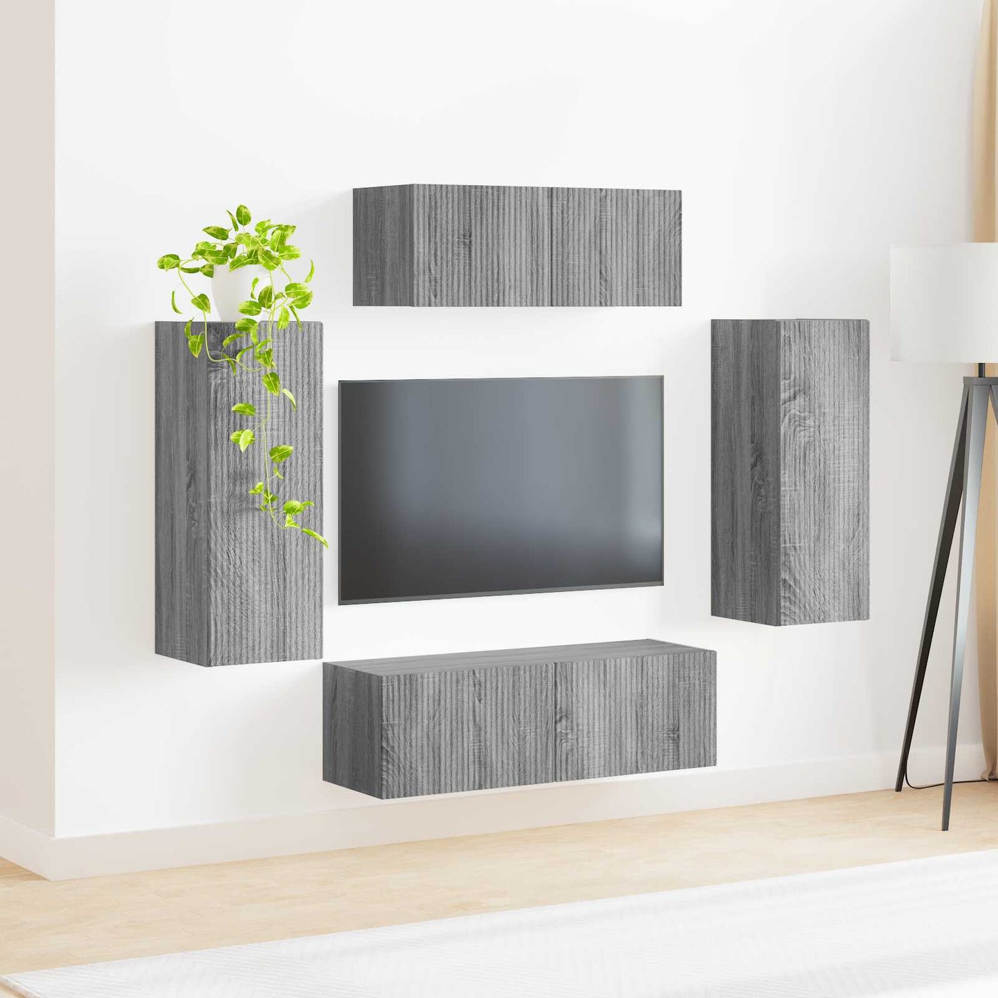 TV szekrény garnitúra 4 pcs Szürke Sonoma Szerelt Fa