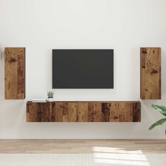 TV szekrény garnitúra 4 pcs Öreg fa Faanyag