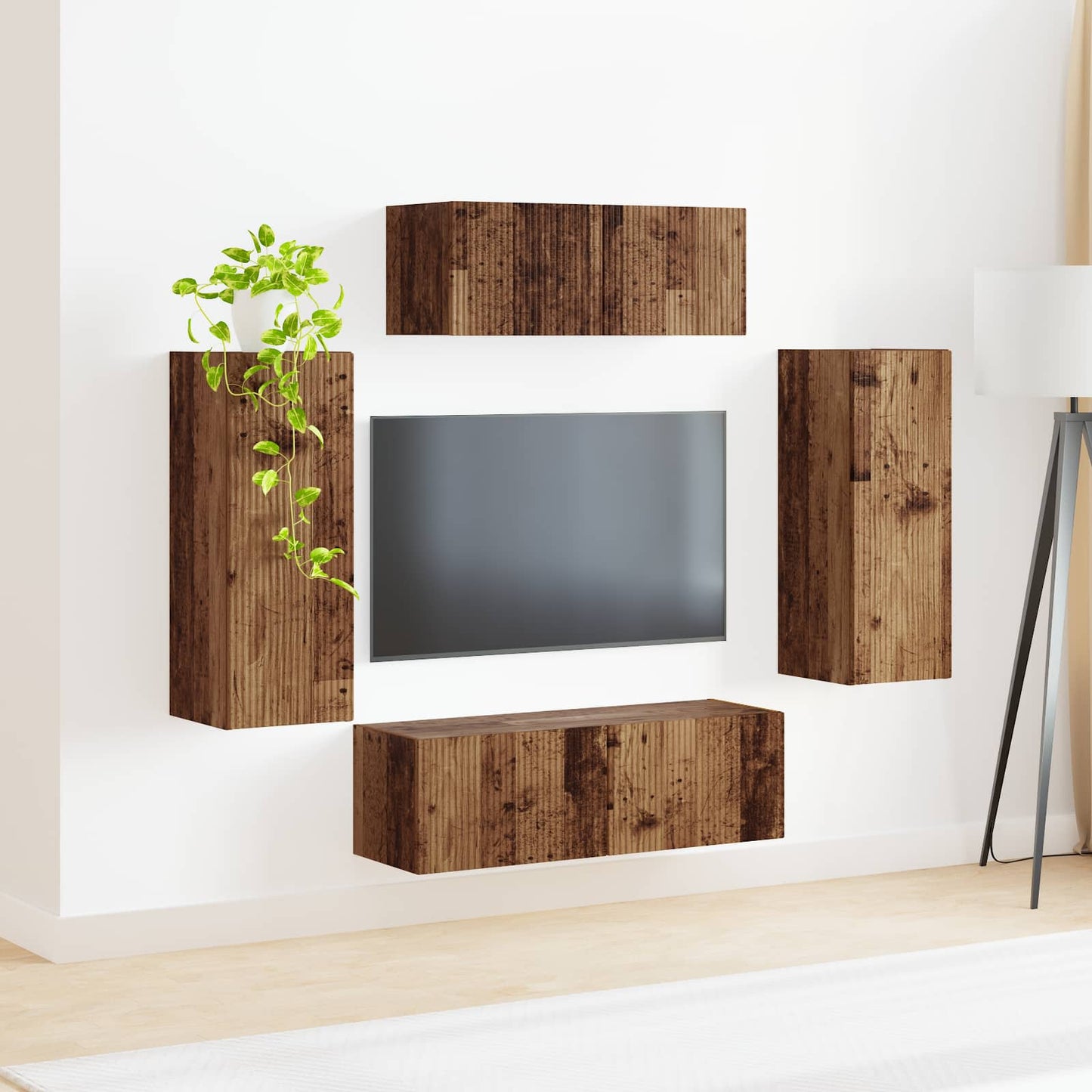 TV szekrény garnitúra 4 pcs Öreg fa Szerelt Fa
