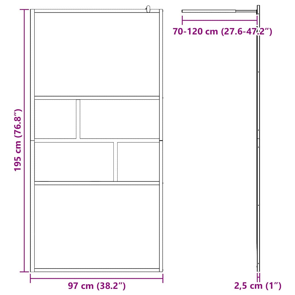 Walk-in zuhanyfal Fekete 100 x 195 x 0,5 cm Üveg és Alumínium