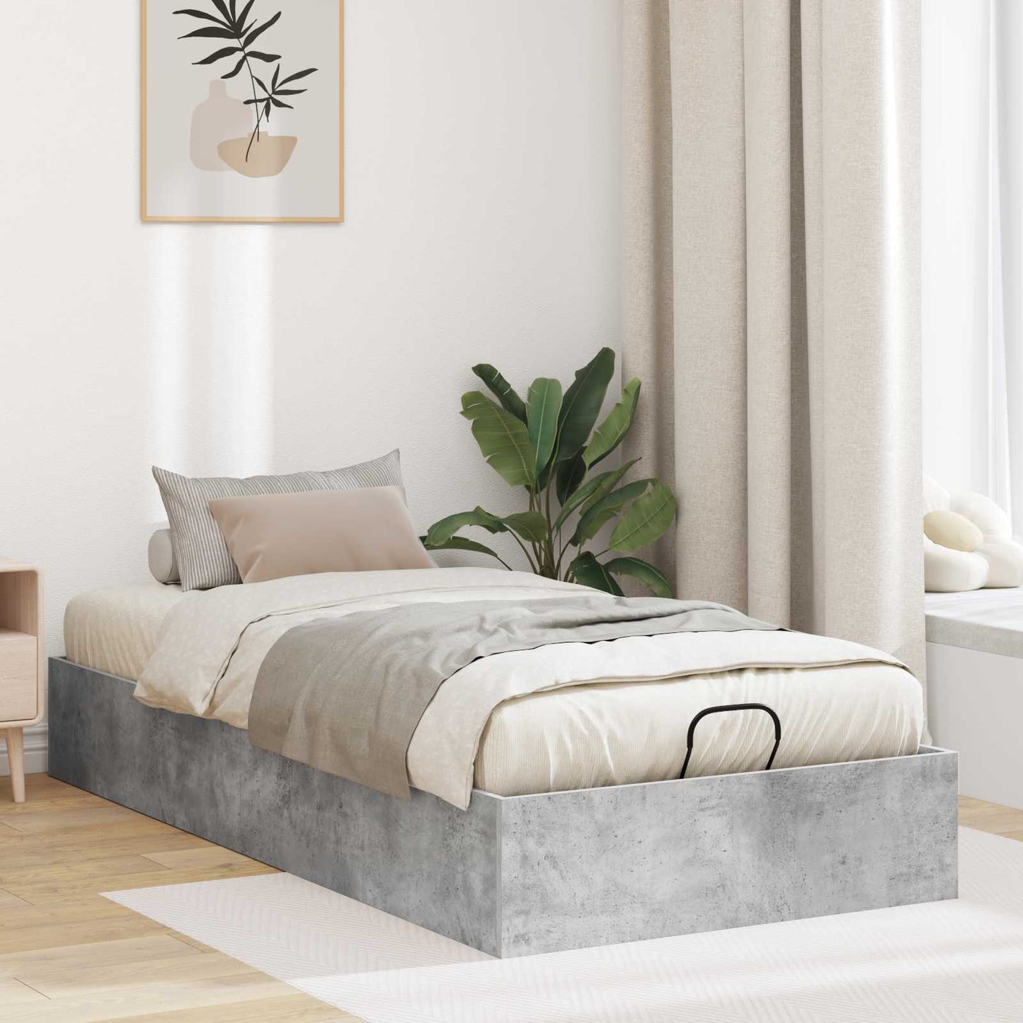 Ottomán Ágykeret tárolóval Beton Szürke 90 x 200 cm Mérnöki fa