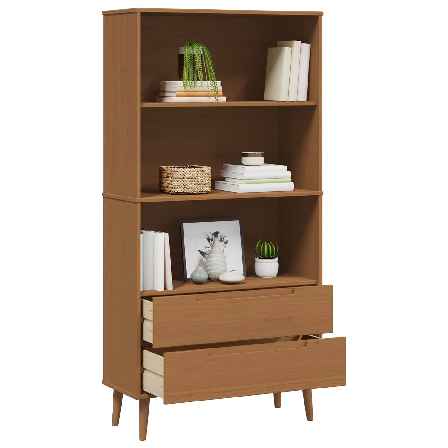Könyvszekrény MOLDE 85 x 35 x 170,5 cm Tömör Fenyőfa Karamell
