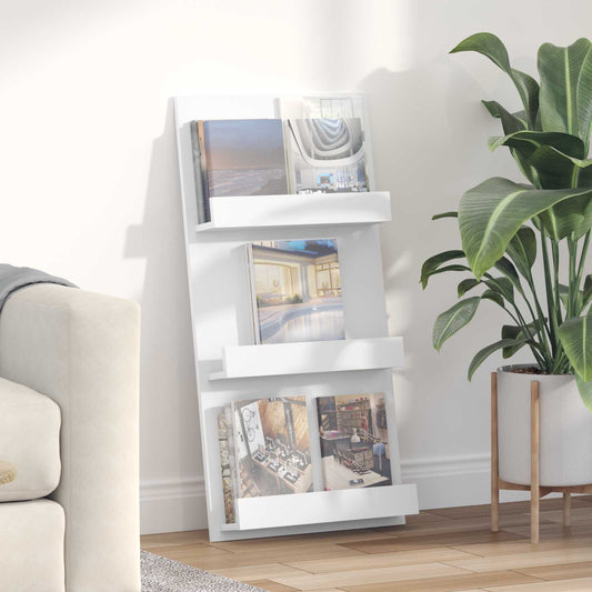 Magazin állvány polcokkal Fehér 51 x 11 x 102 cm Faanyag