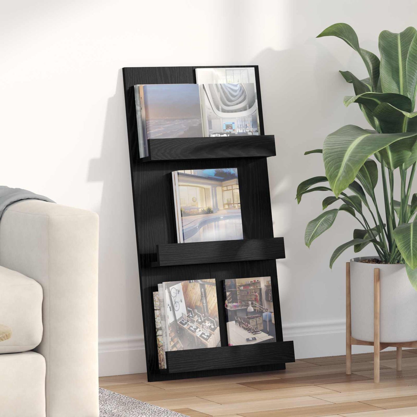 Magazin állvány Fekete tölgy 51 x 11 x 102 cm Szerelt Fa