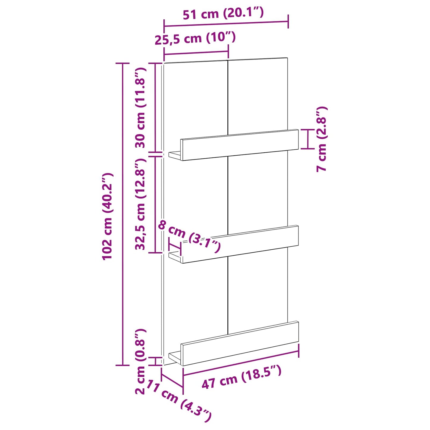 Magazin állvány Fekete tölgy 51 x 11 x 102 cm Szerelt Fa
