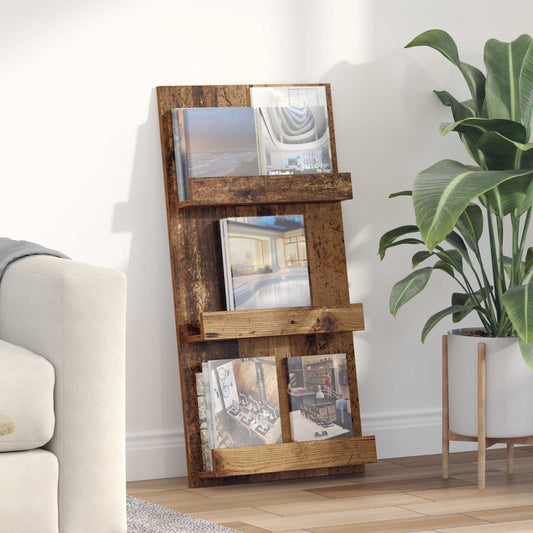 Magazin állvány polcokkal Öreg fa 51 x 11 x 102 cm Faanyag