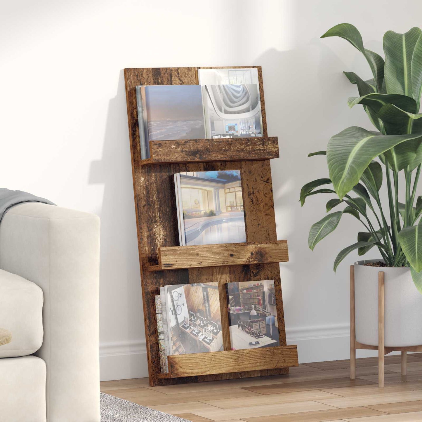 Magazin állvány polcokkal Öreg fa 51 x 11 x 102 cm Szerelt Fa